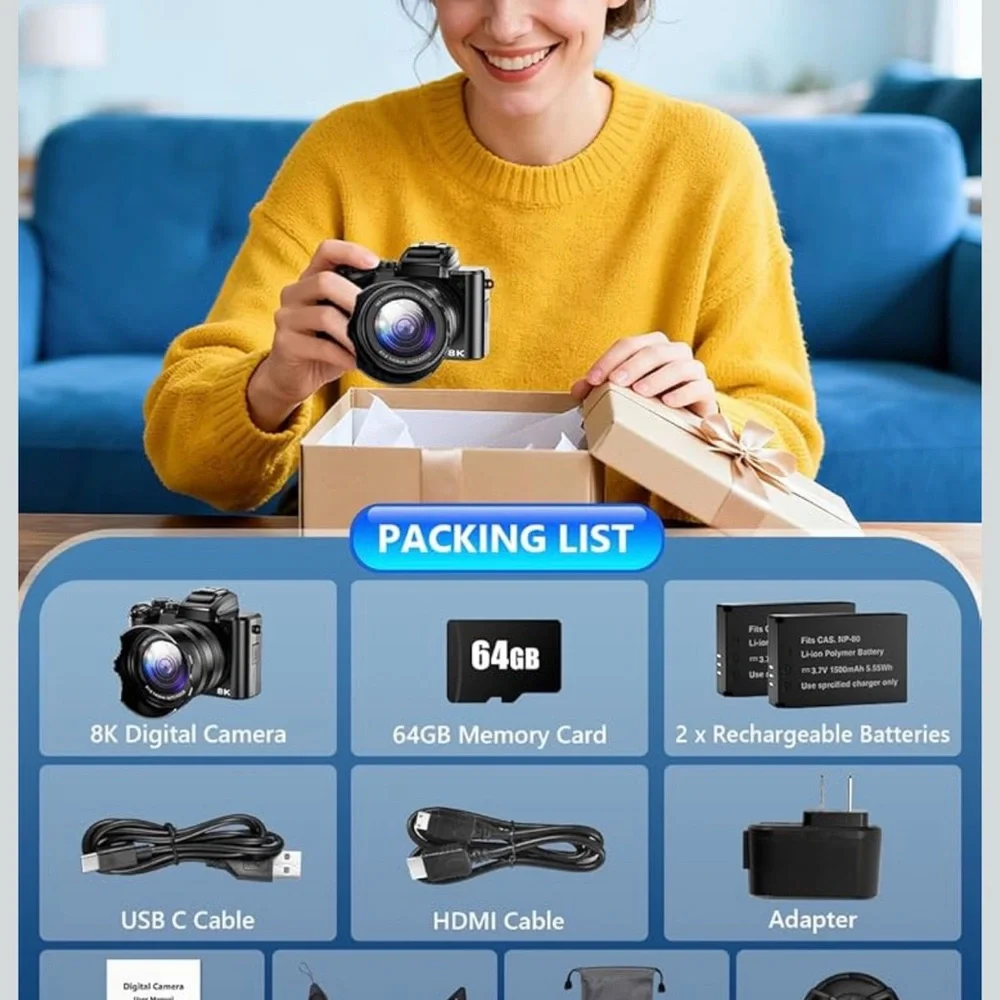 8K Black Digital Camera with Wi-Fi
